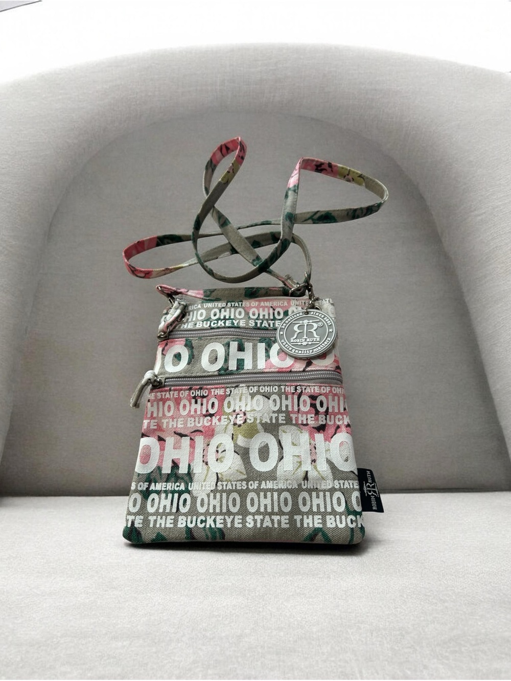 Robin Ruth Ohio the Buckeyes State Print Crossbody Bag - Pink & Green